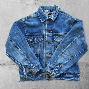 Vtg 60s-70s Wrangler 42 Distressed Rancher Trucker denim jacket USA